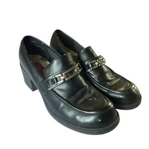 SO Womens Sz 9.5 M Black Faux Leather Chunky Penny Loafers Y2K Academia Goth